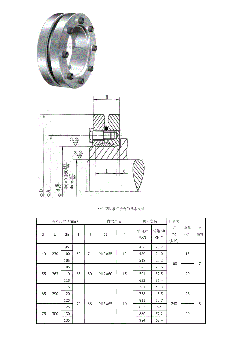 Z7C型胀紧联接套的基本尺寸_第1页