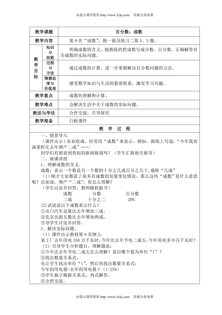 2014年新教材人教版六年级数学下册第二单元百分数(2)教案表格_第4页