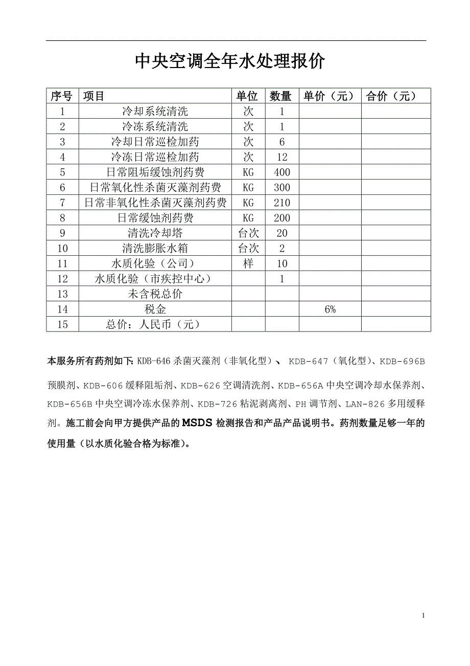 常州马哥孛罗酒店中央空调全年水处理方案及报价书_第2页