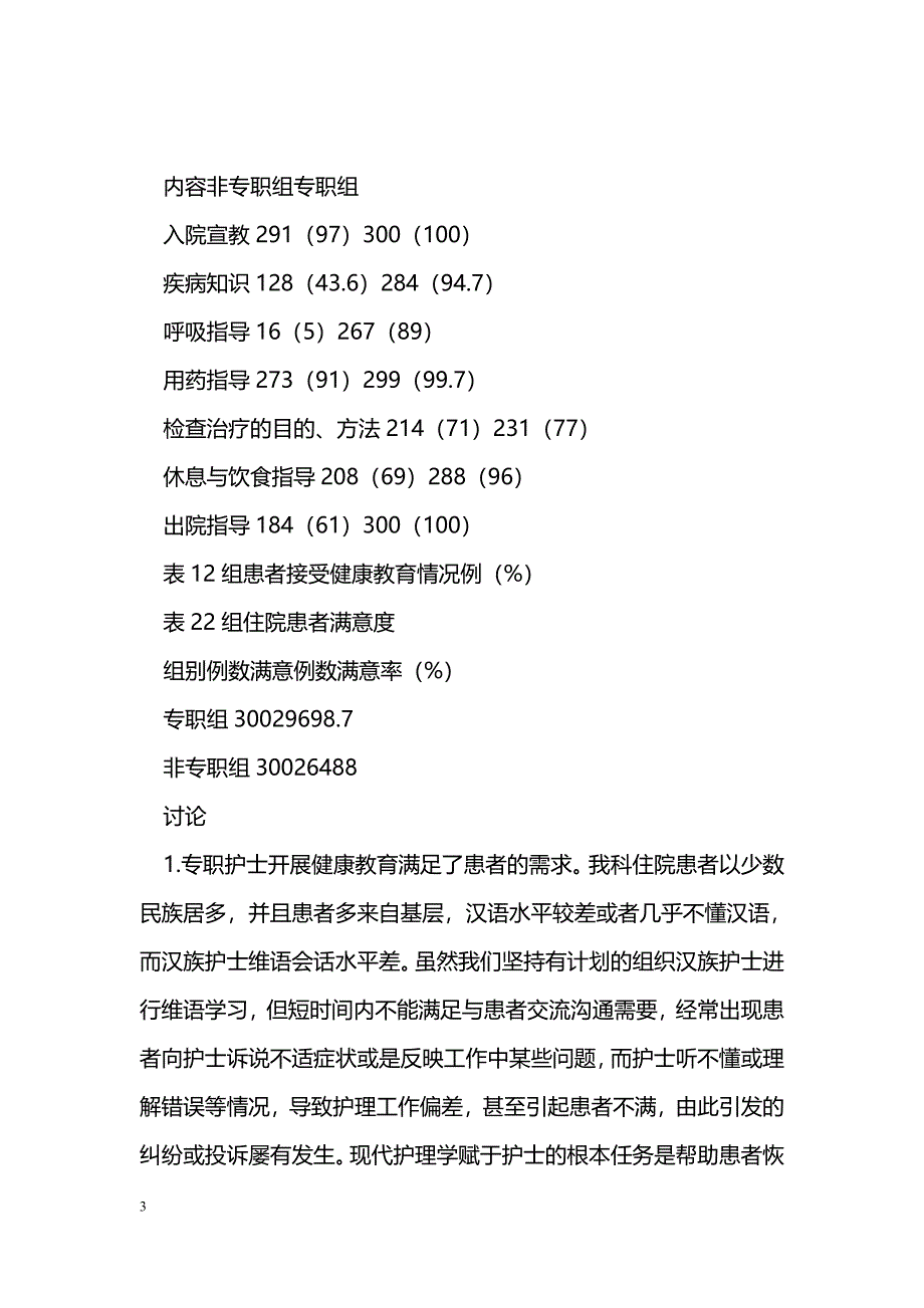 专职护士对少数民族地区呼吸系统疾病患者实施健康教育尝试_第3页