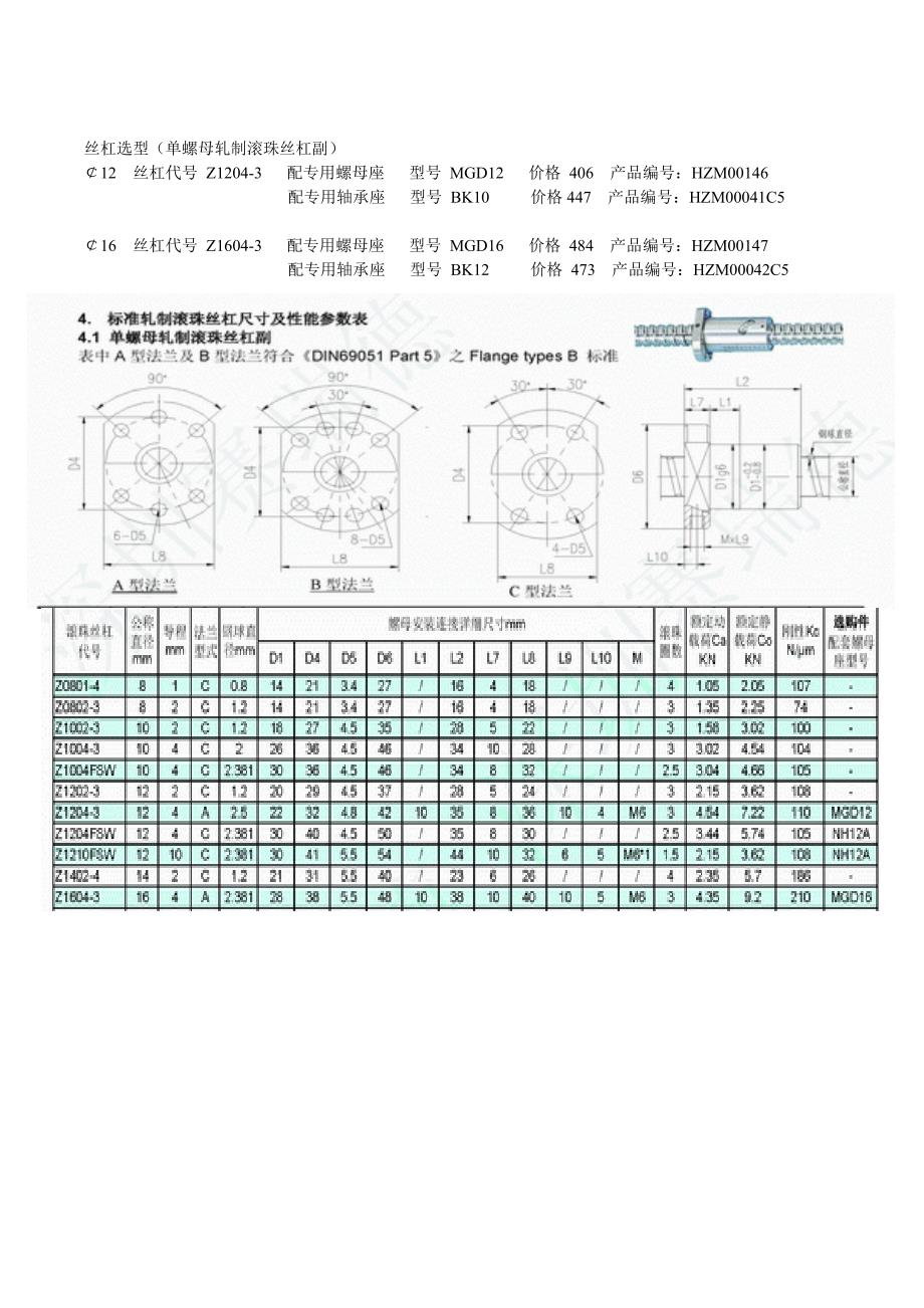 丝杠选型标准件结构尺寸_第1页