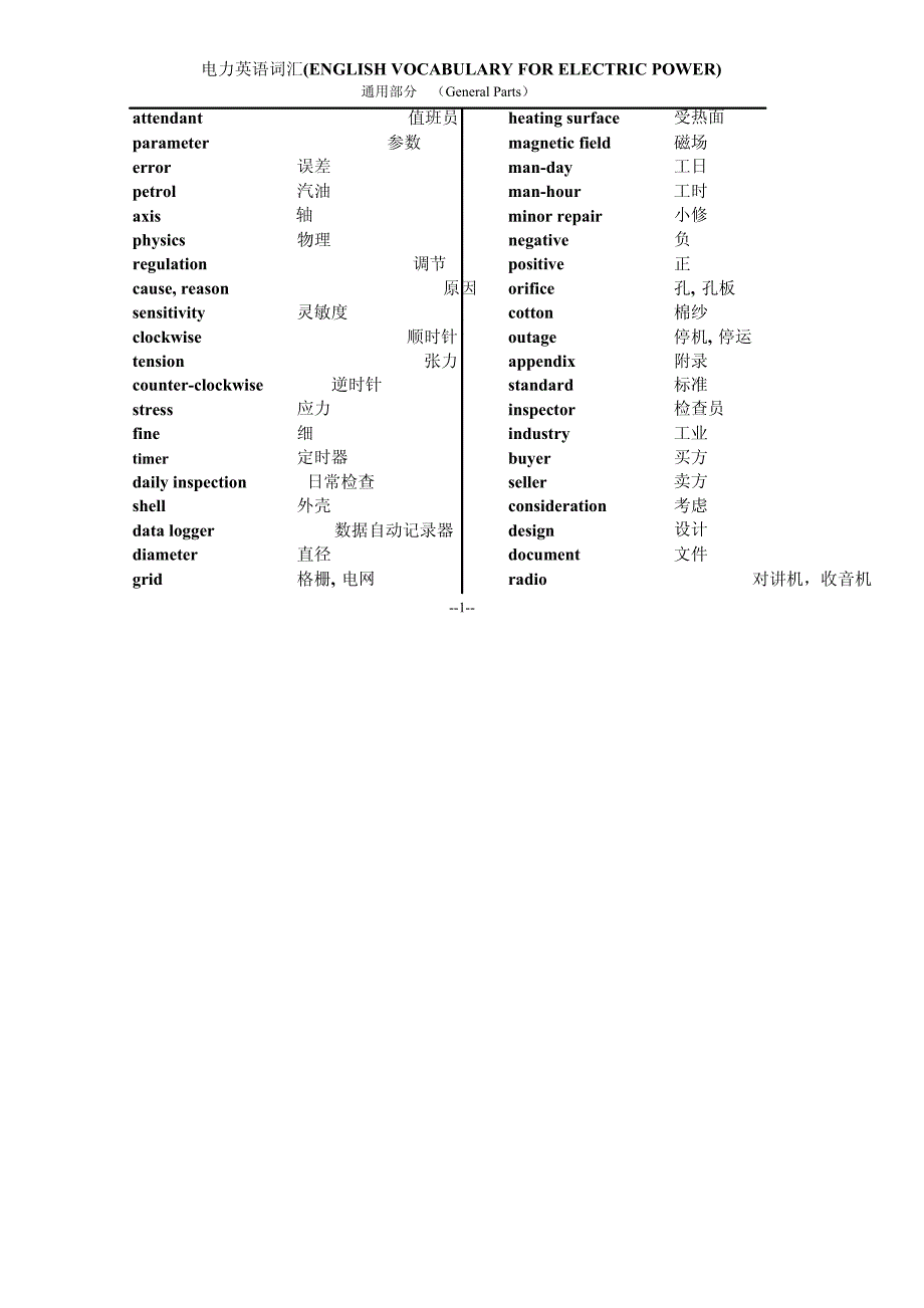 通用电力英语词汇_第1页