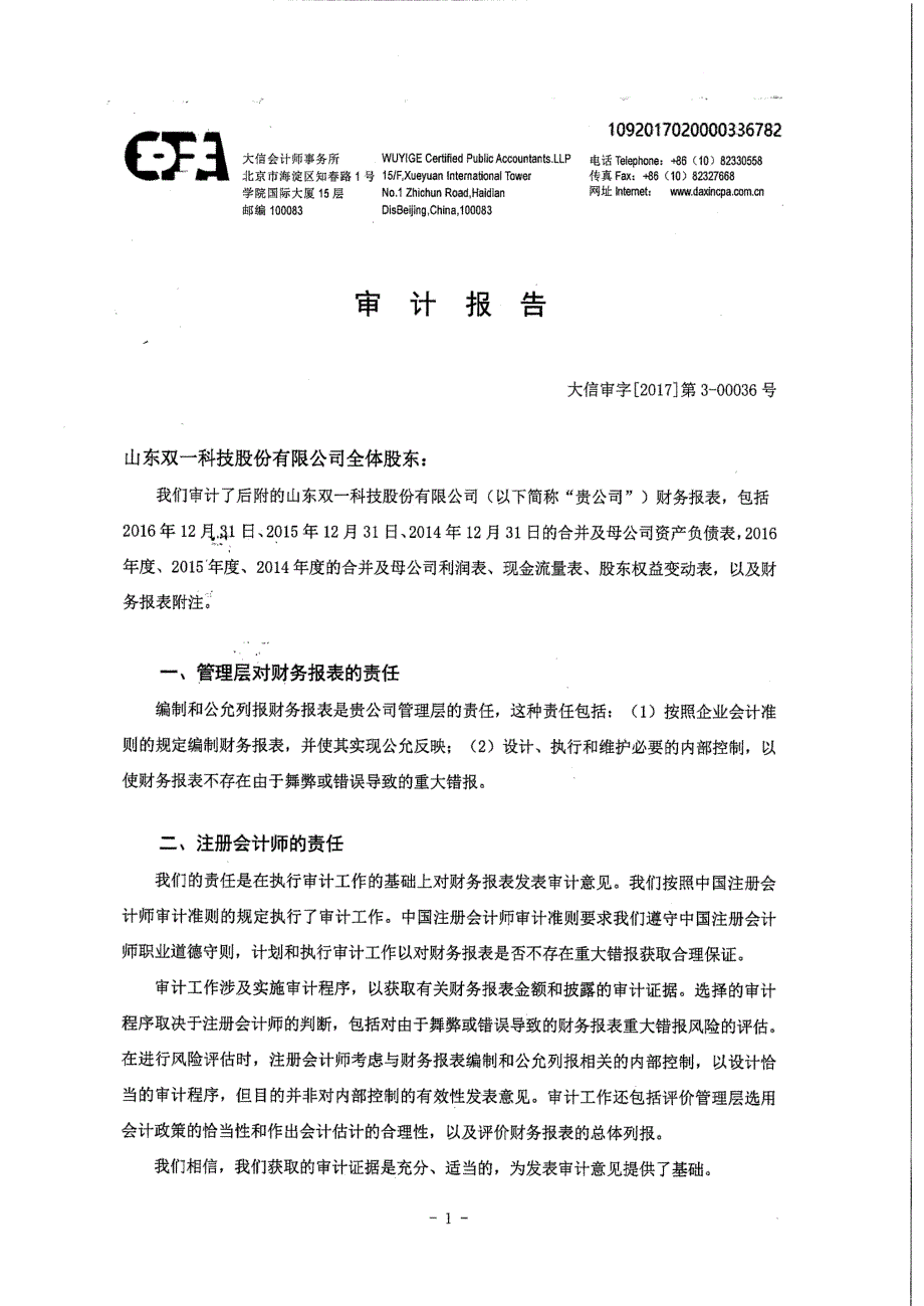 双一科技：审计报告 _第2页