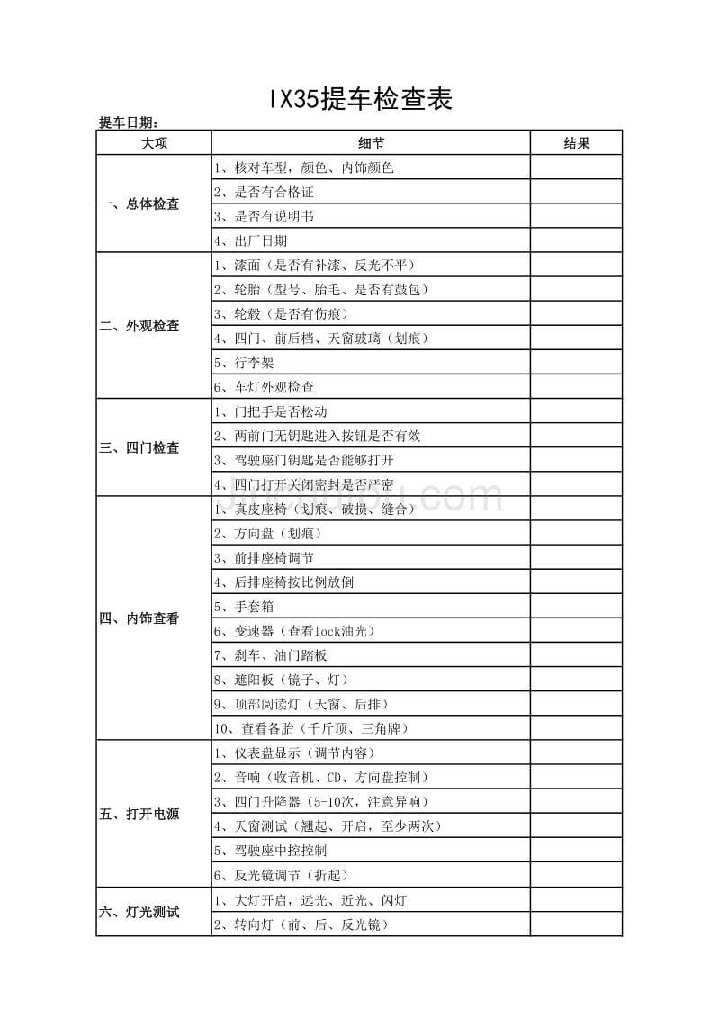 IX35提车检查表_第1页