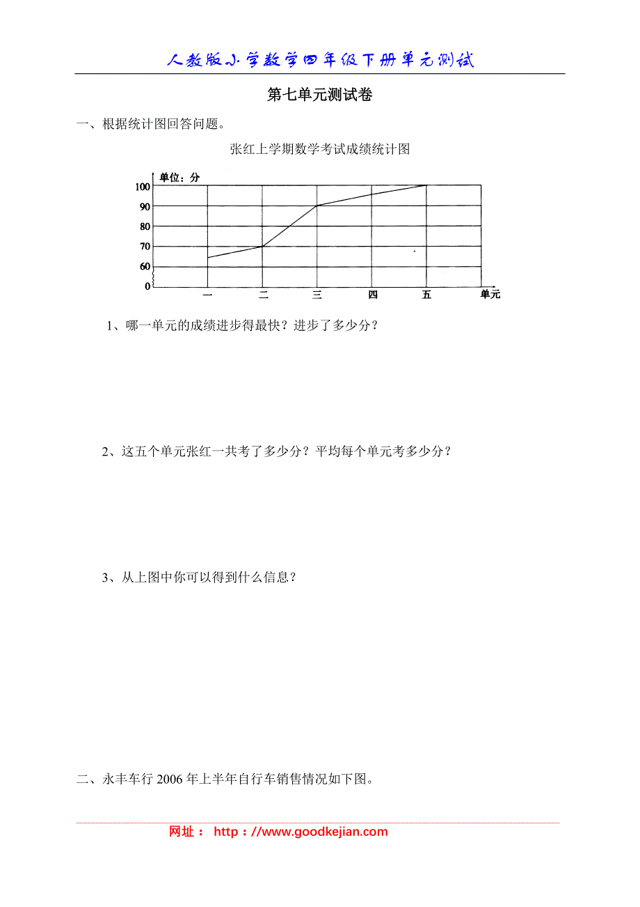 【精品试卷】新人教版小学数学四年级下册第七单元《统计》单元测试卷之一_第1页