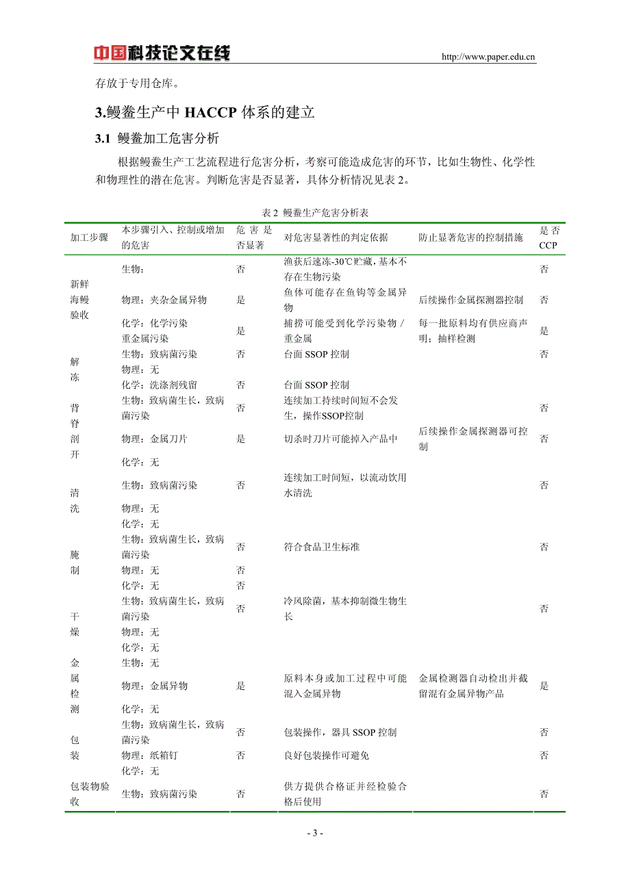 HACCP体系在鳗鲞加工中的应用_第3页