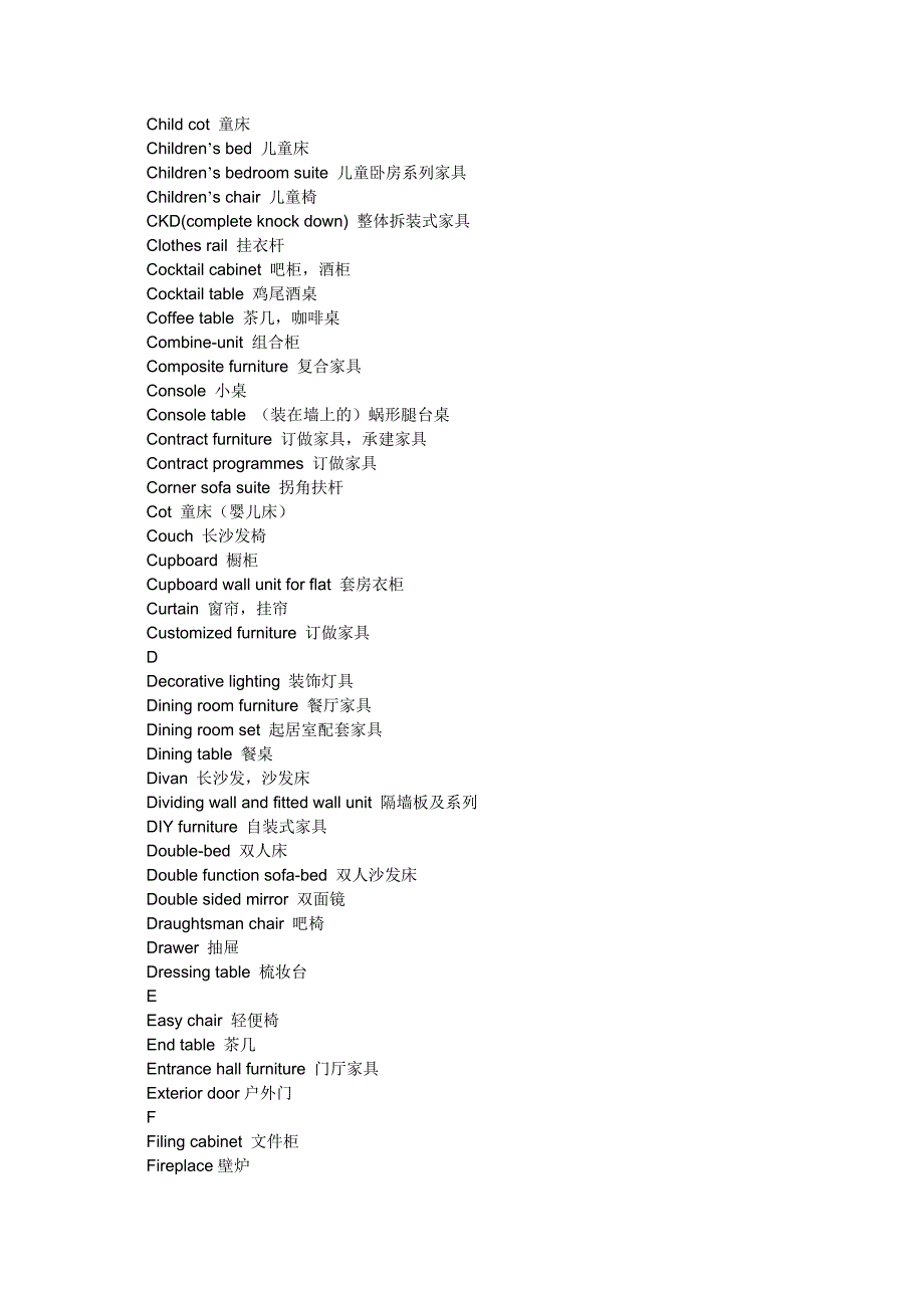 家具英语常用单词_第2页