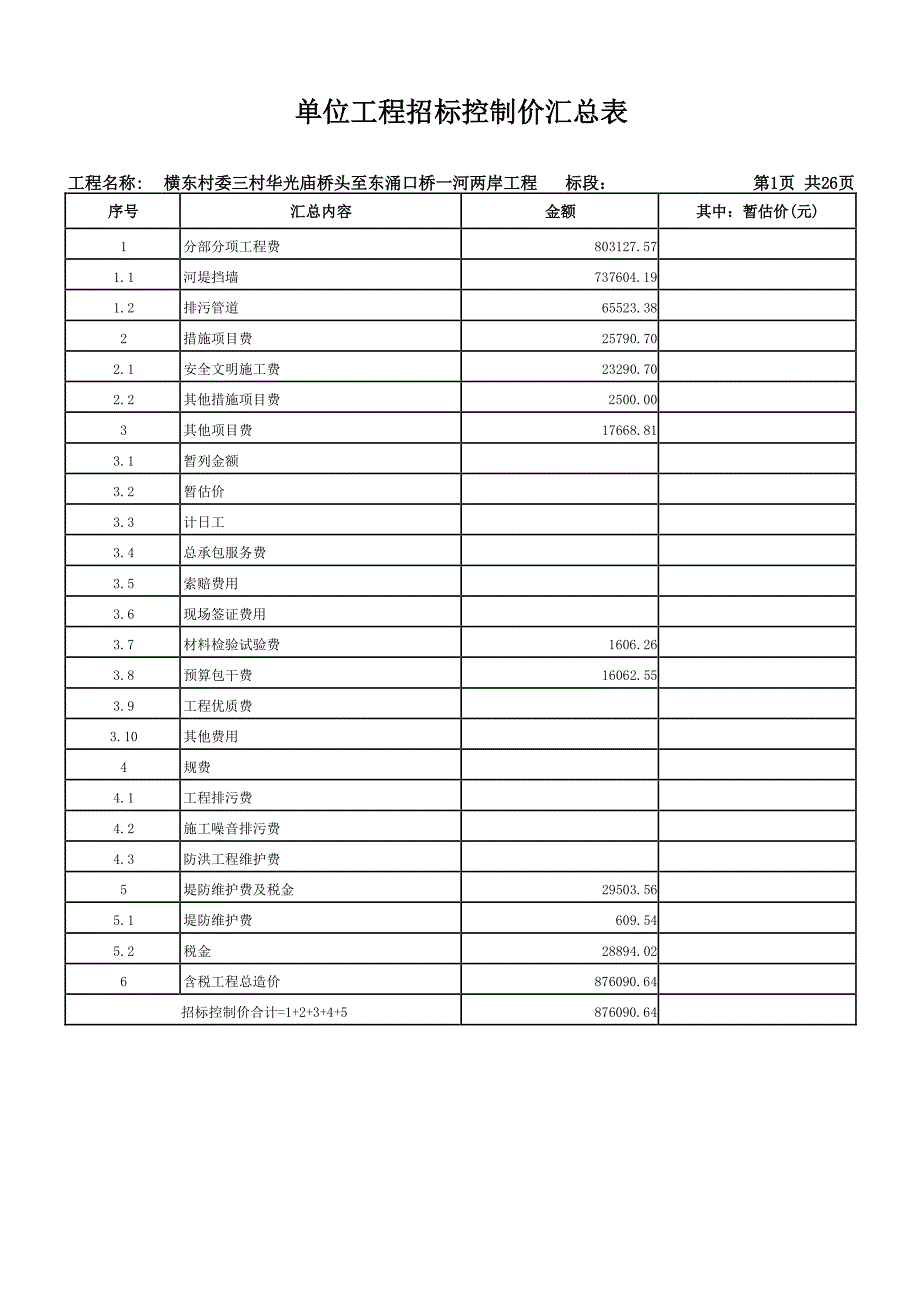 单位工程招标控制价汇总表_第1页