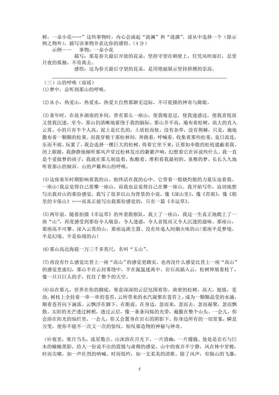 2010—2011学年度八年级语文第二学期期中考试题(无答案)人教新课标版_第5页