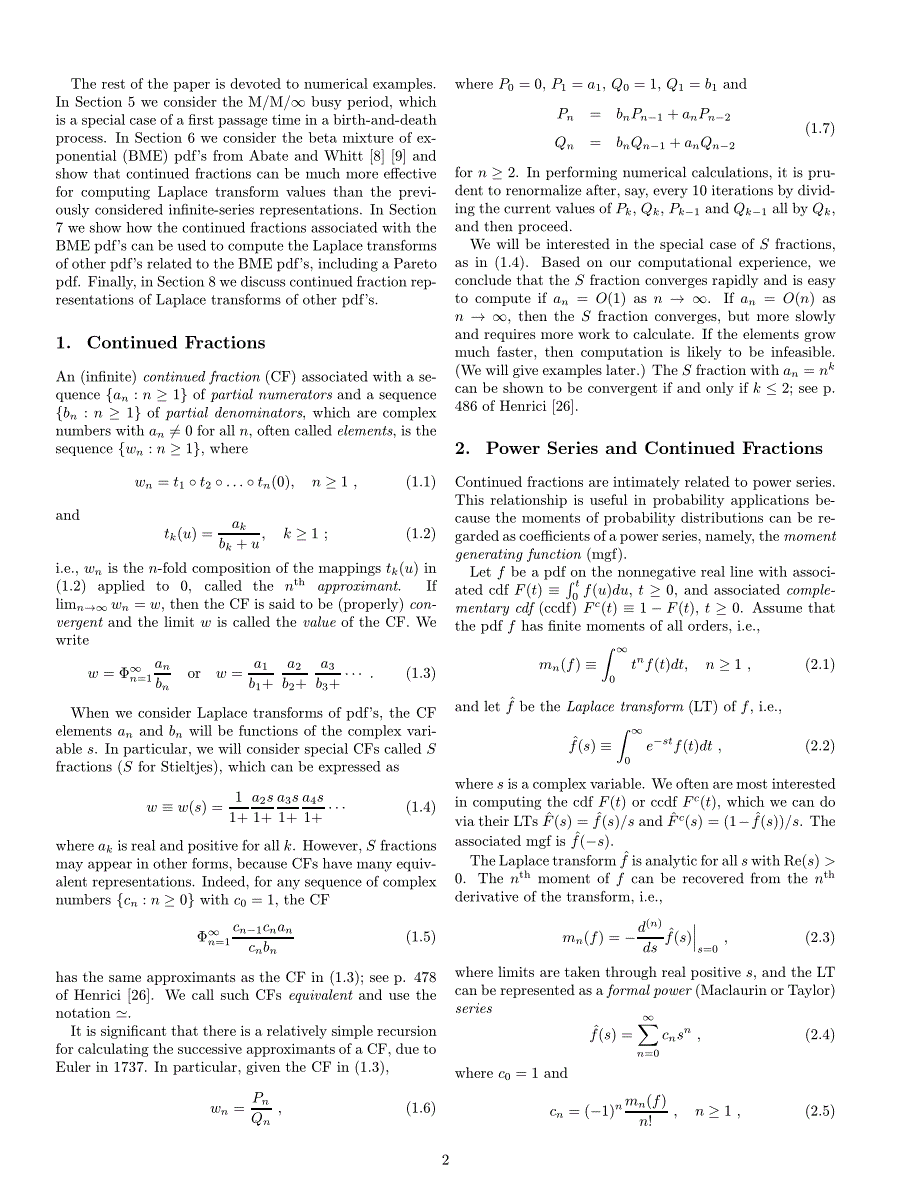 Computing Laplace transforms for numerical inversion via continued fractions_第2页