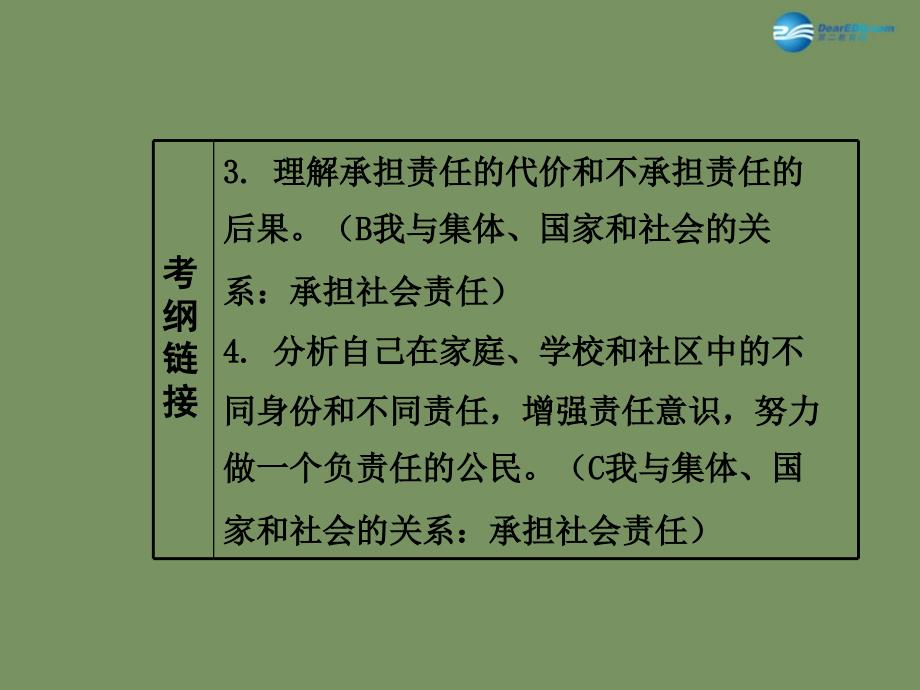 【中考面对面】安徽省2015届中考政治总复习 第一部分 教材知识梳理 八下 第八单元 我们的社会责任课件 粤教版_第4页