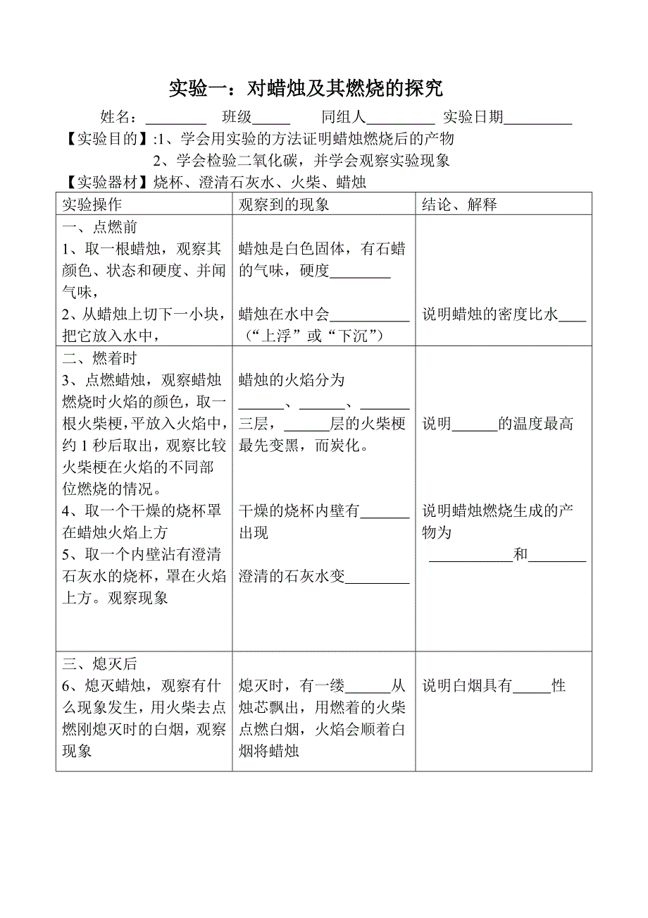 实验一蜡烛和呼出气体_第1页