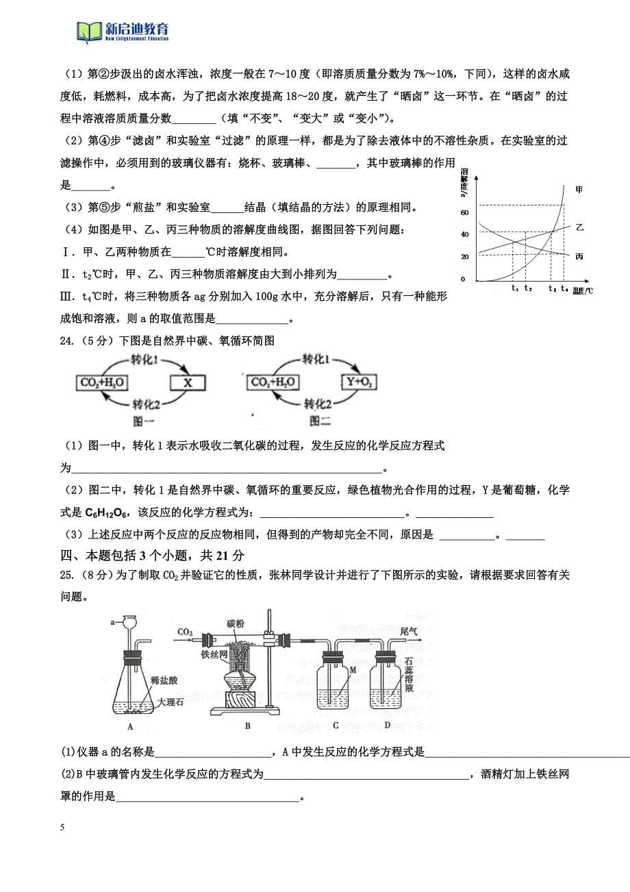 潍坊2015第一学期初三化学期末试题及答案_第5页