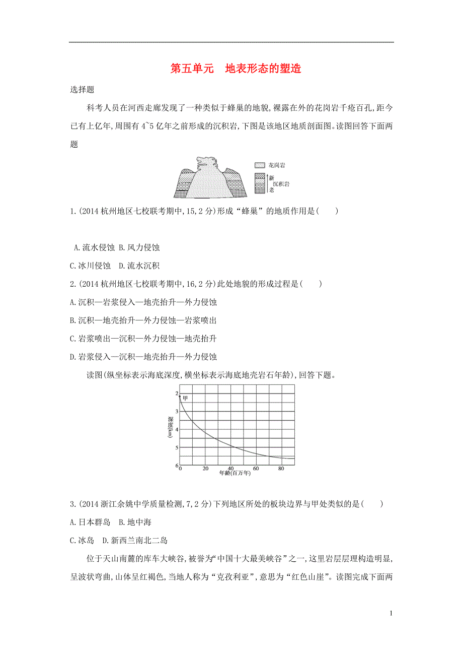 2015高考地理一轮复习 第5单元 地表形态的塑造练习_第1页