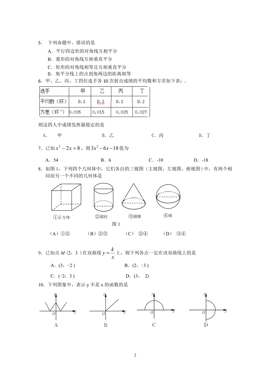 2016年中考第1次模拟考试数学卷_第2页