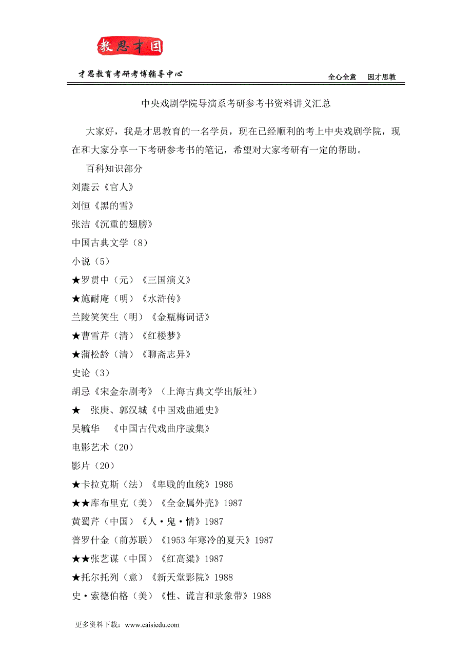 中央戏剧学院导演系考研参考书资料讲义汇总_第1页