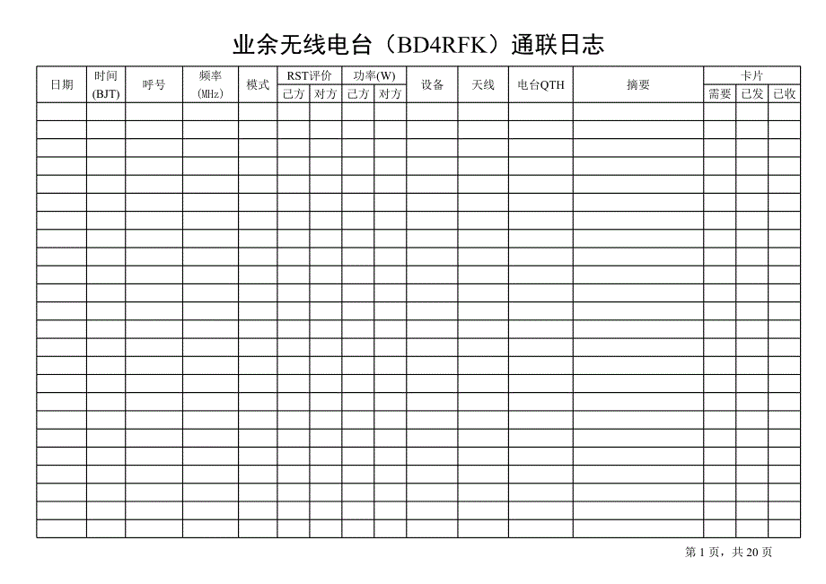 【2017年整理】业余无线电台通联日志_第1页