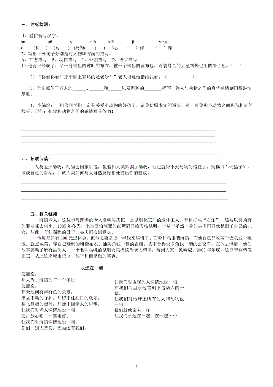 21、《老人与海鸥》导学案_第2页