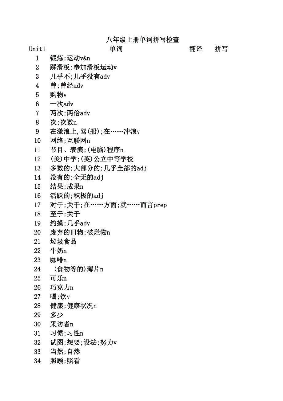 人教新目标八年级上英语单词测试(带检测功能)_第1页