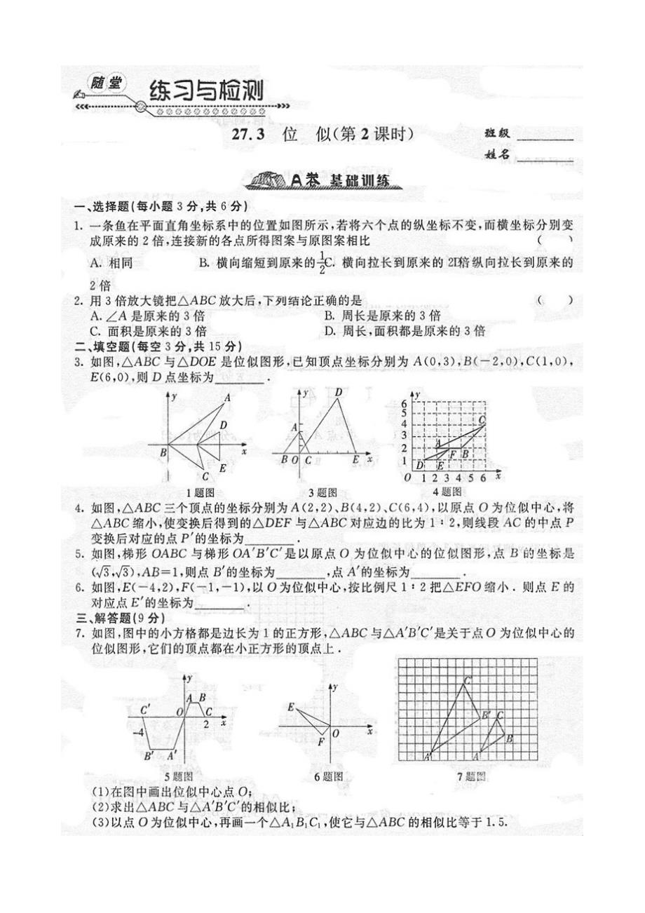 《随堂练习与检测》九年级数学下册(人教版)第二十七章_27.3位似_第2页