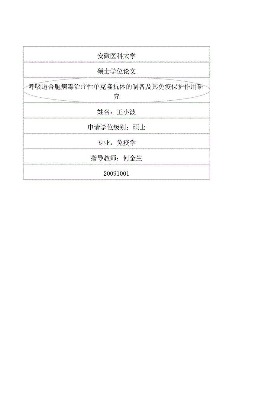 呼吸道合胞病毒治疗性单克隆抗体的制备及其免疫保护作用研究（毕业设计-免疫学专业）_第1页