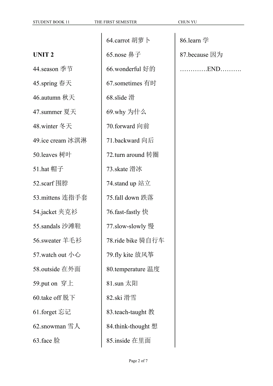 小学英语六年级上册单词重点(有翻译)_第2页