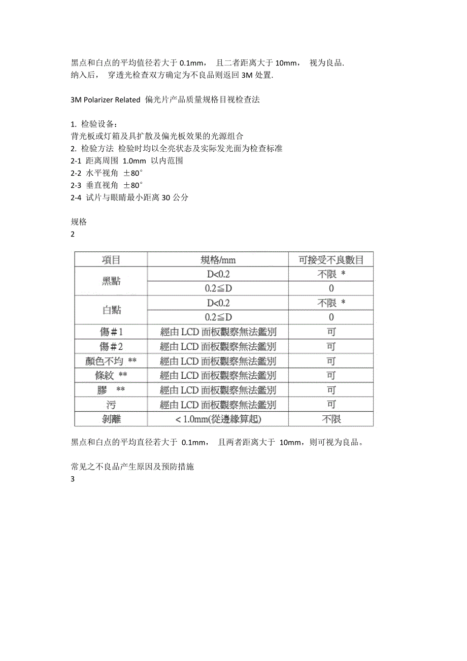 增光片產品不良狀況3M內部品檢表_第3页