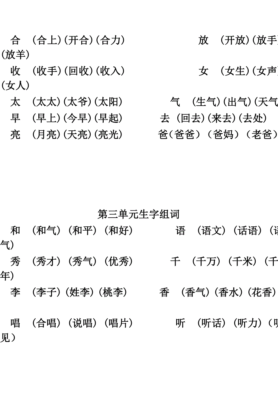 一年级下册语文期末总复习组词_第3页