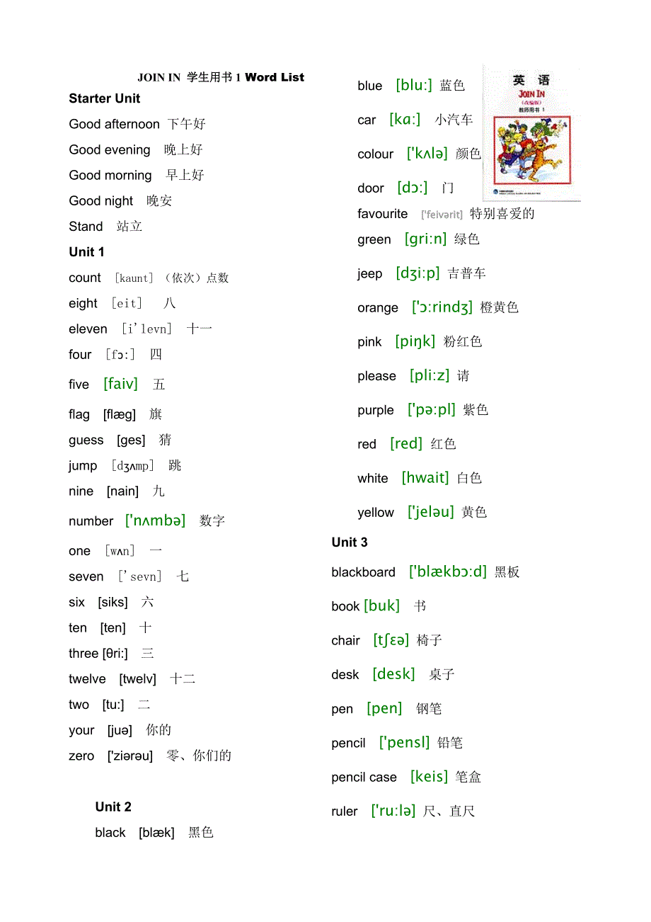 JOININ四年级英语单词大全(带音标)_第1页