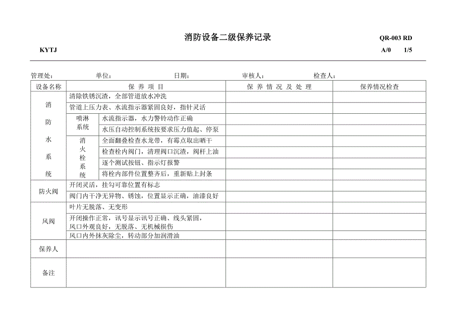 RD3消防设备二级保养记录表_第1页