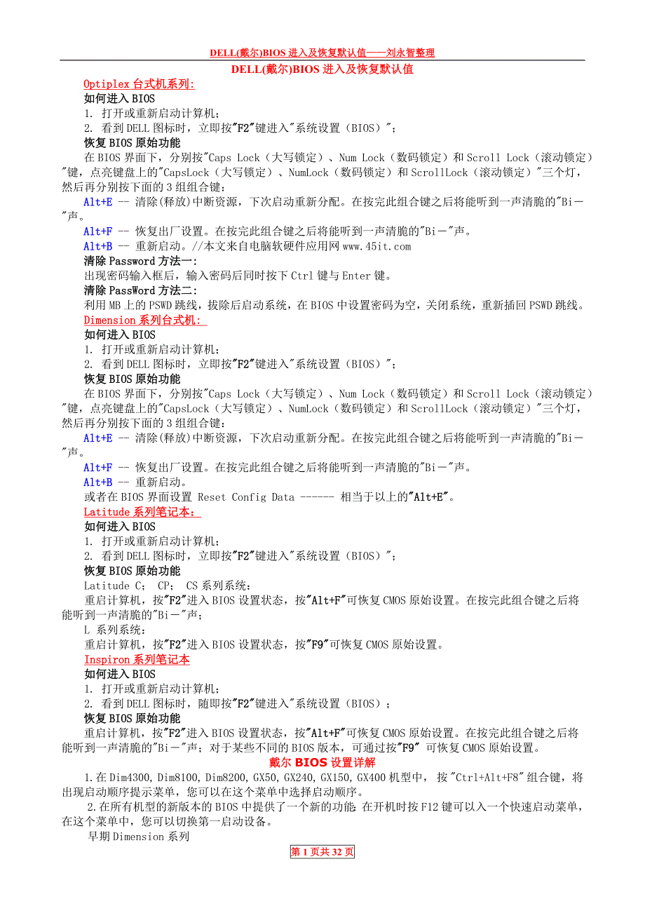 DELL(戴尔)BIOS进入及恢复默认值_第1页