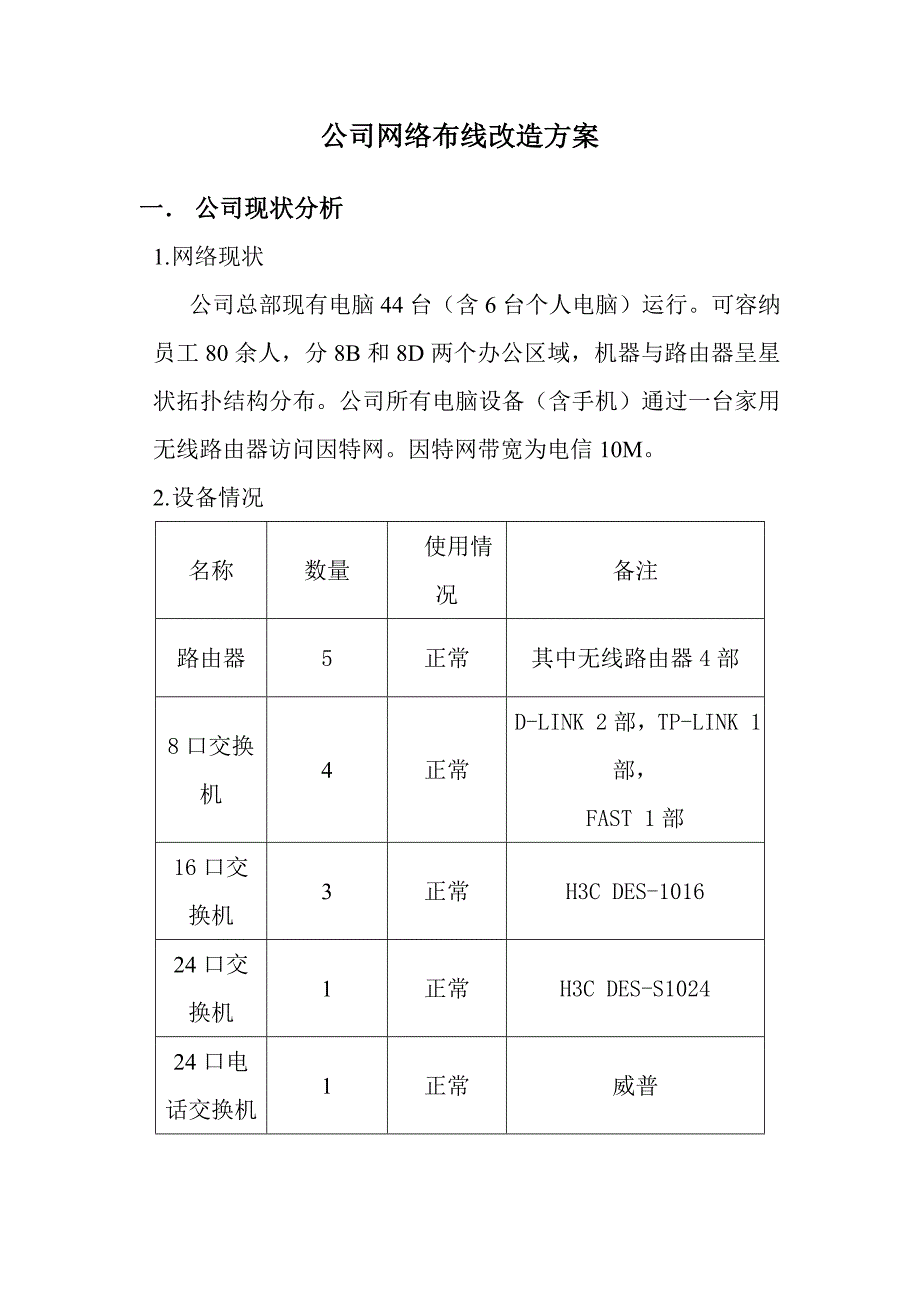 【2017年整理】公司网络布线改造方案_第1页