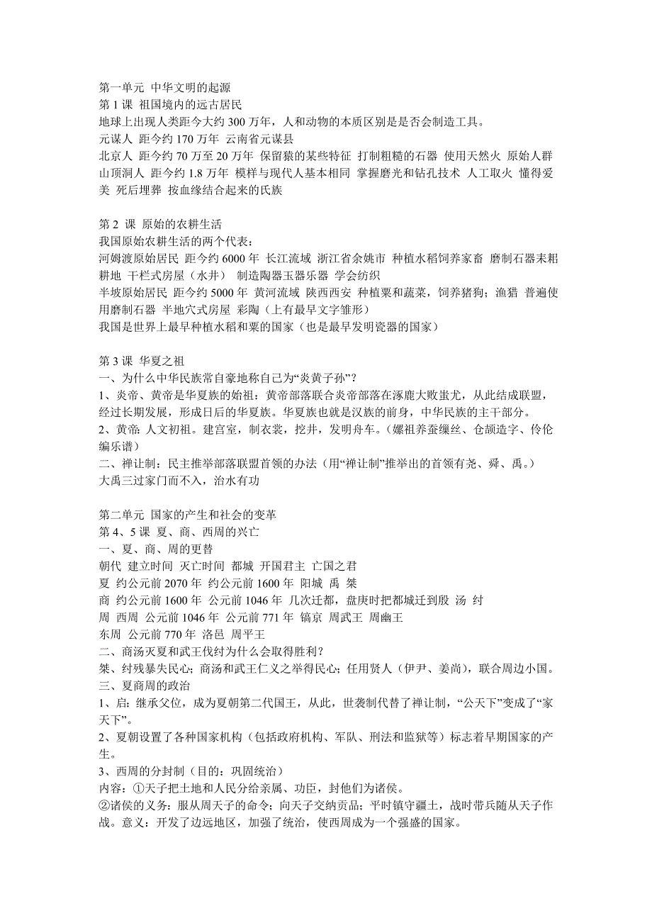 七年级上册岳麓版历史复习资料_第1页