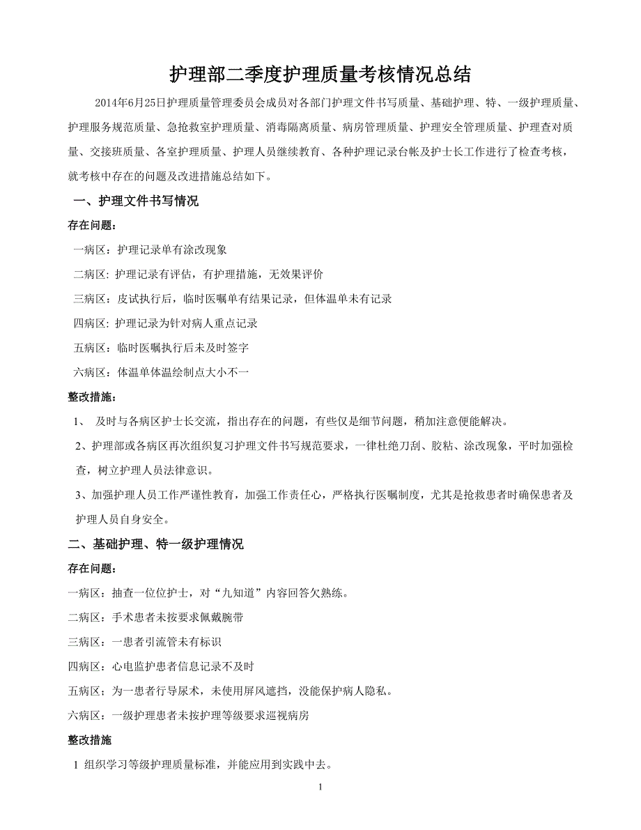 护理部二季度护理质量考核情况总结 _第1页