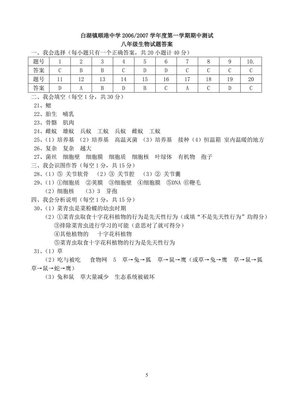 白湖镇顺港中学20062007学年度第一学期期中测试_第5页