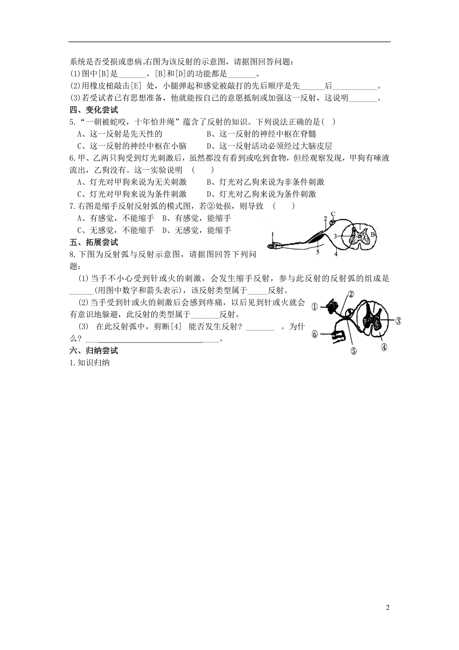 八年级科学上册 3.3 神经调节导学案（3）（无答案）（新版）浙教版_第2页