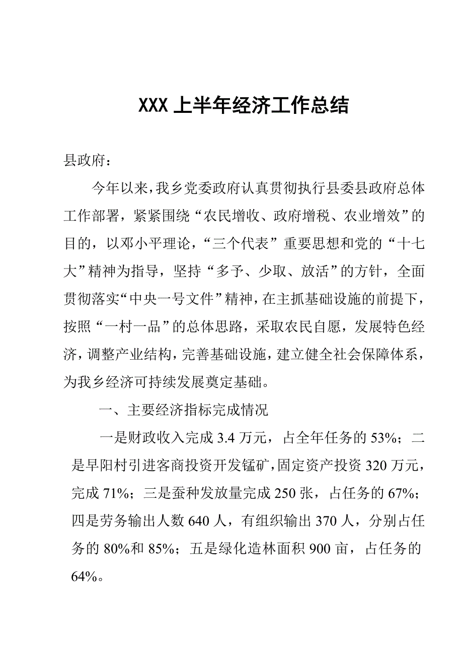 XX政府08上半年经济工作总结_第1页