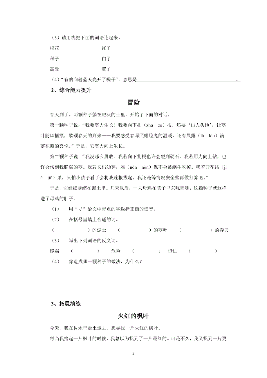 暑假小学低年级语文读写达标练习_第2页