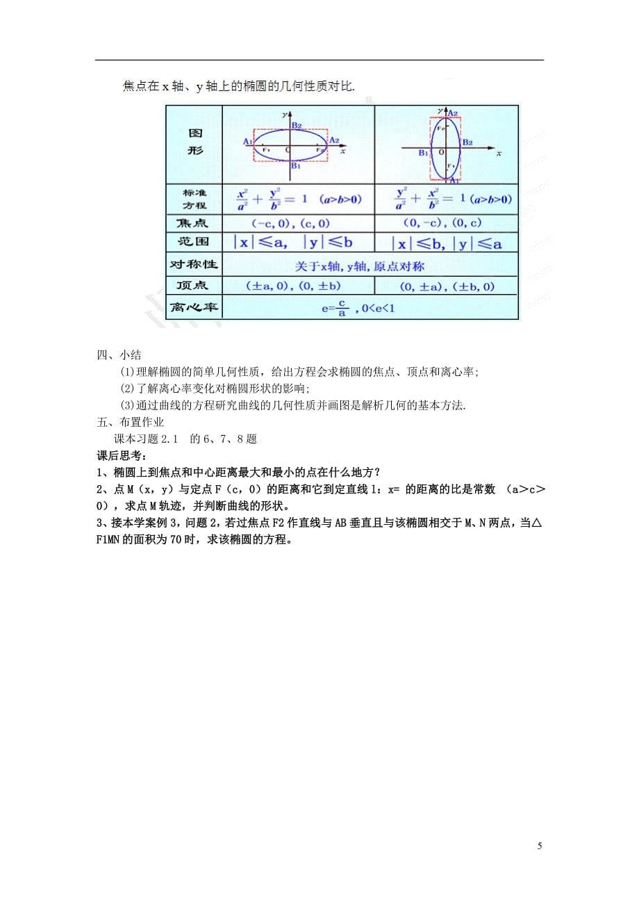 吉林省2014-2015学年高中数学 1-1.2.1.2椭圆的简单几何性质教案 新人教A版选修1-1_第5页