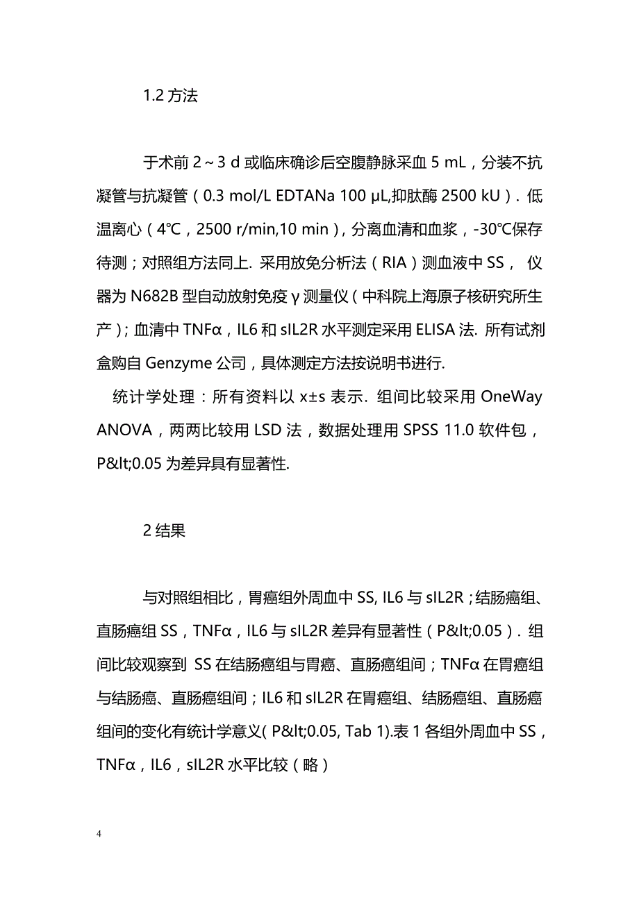 胃肠道肿瘤患者外周血中SS，TNF_第4页