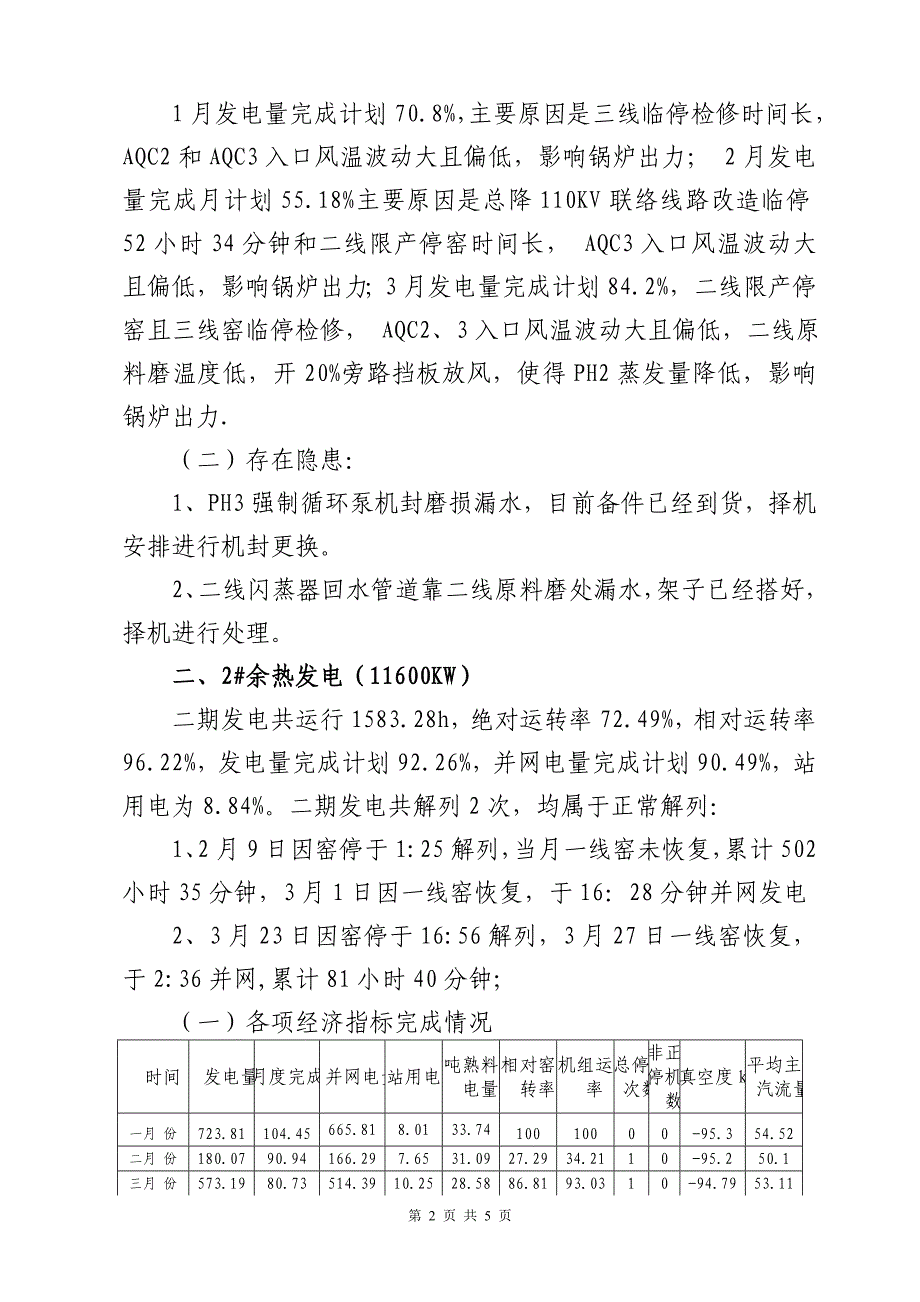 池州海螺余热发电一季度运行总结 _第2页