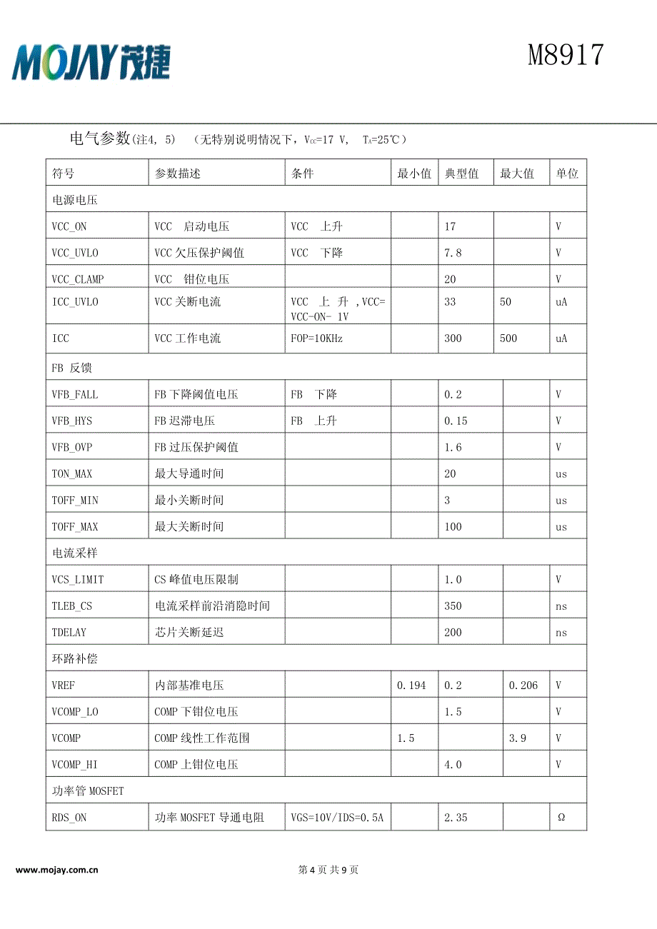 茂捷M8917规格书(中文)_Rev_1.1_第4页