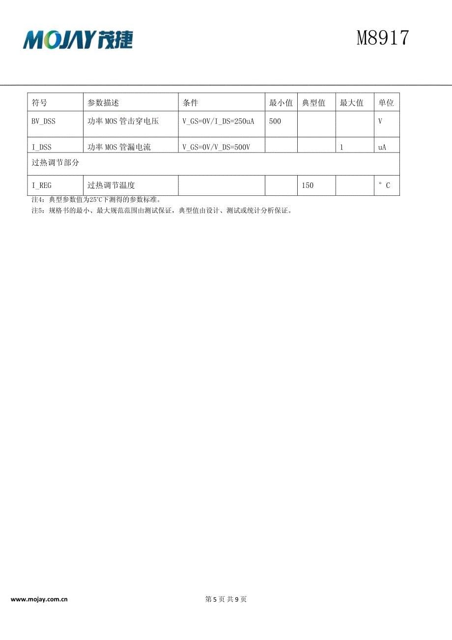 茂捷M8917规格书(中文)_Rev_1.1_第5页