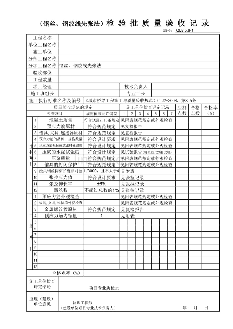 204-(钢丝、钢绞线先张法)检验批质量验收记录_第1页