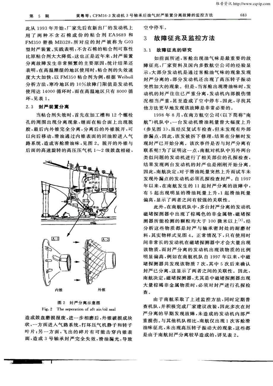 CFM56—3发动机3号轴承后油气封严装置分离故障的监控方法_第3页