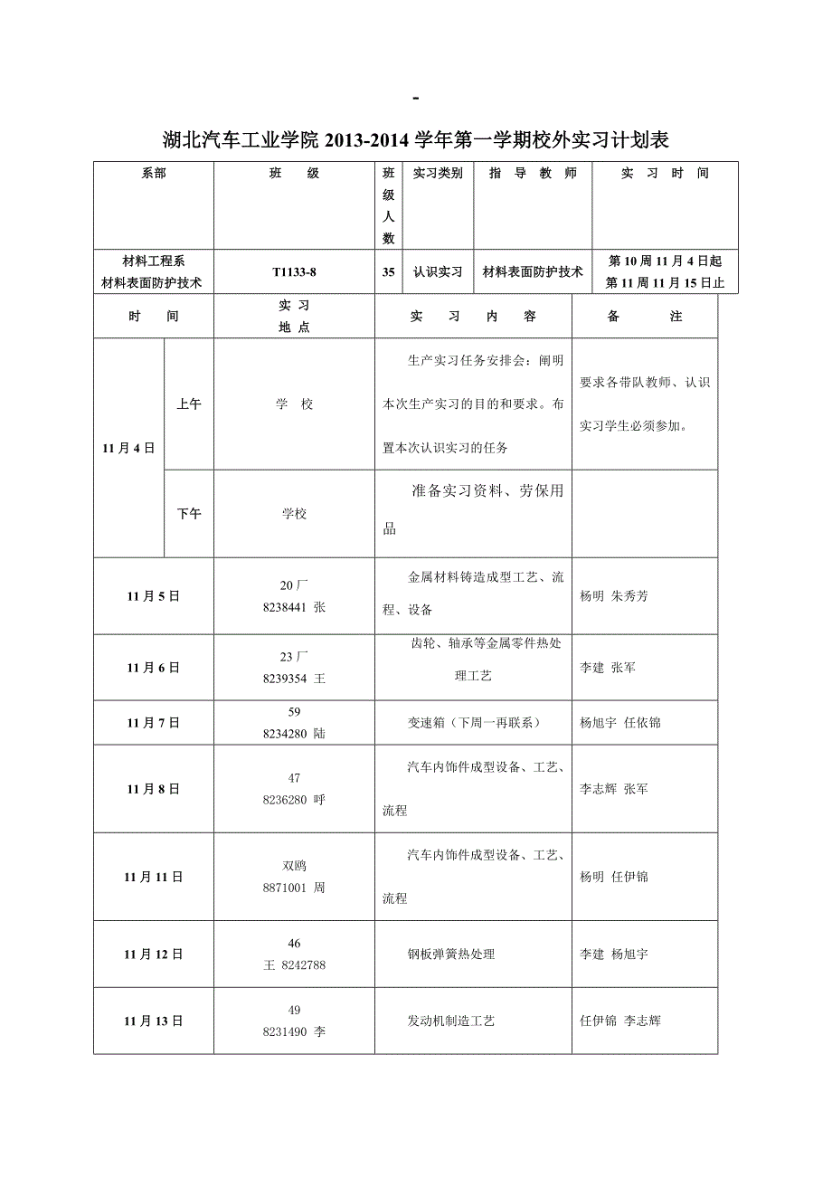 高分子材料T1133-8认识实习计划(2013-2014第一学期)_第1页