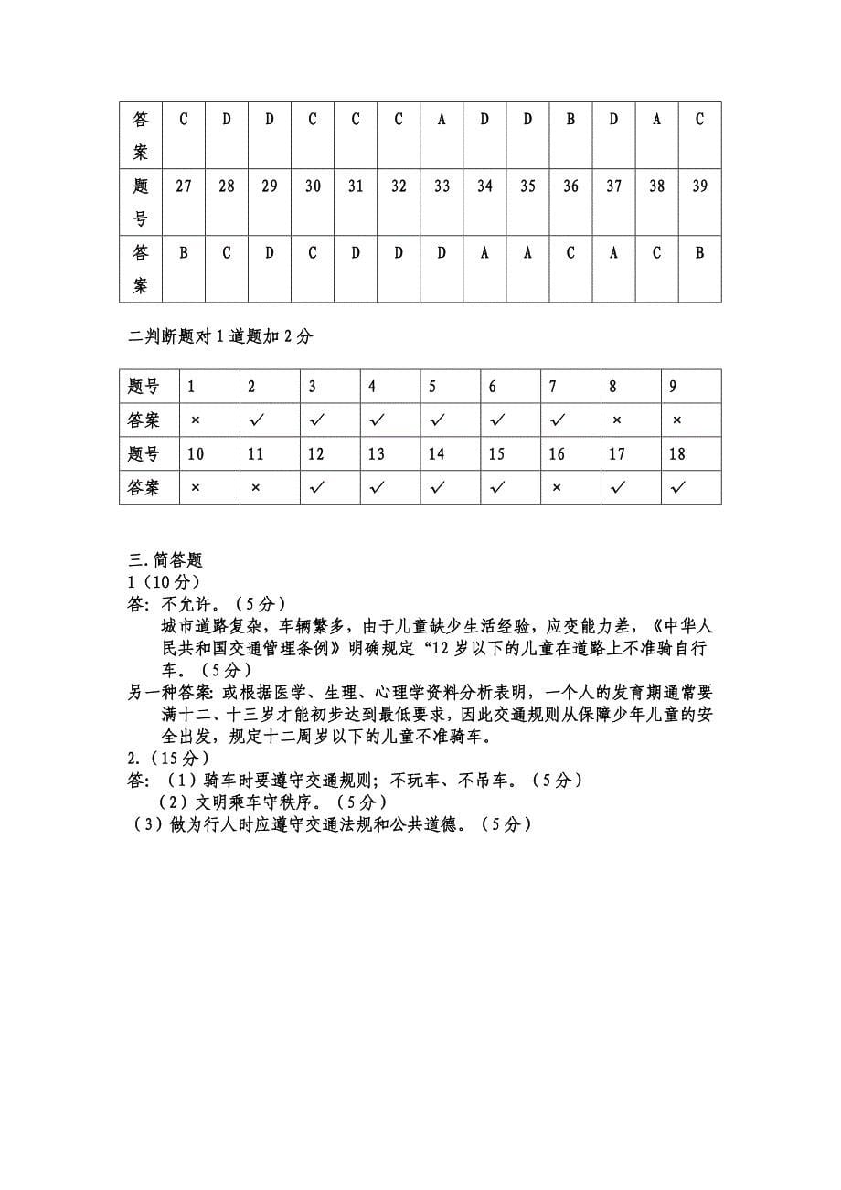 交通安全知识测试试卷_第5页