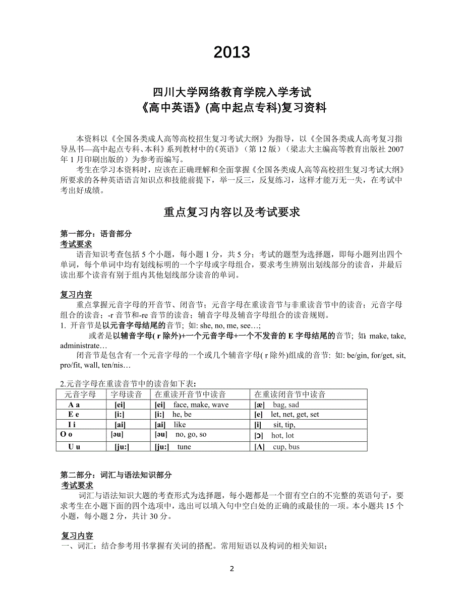 《高中英语》入学考试复习资料_第2页