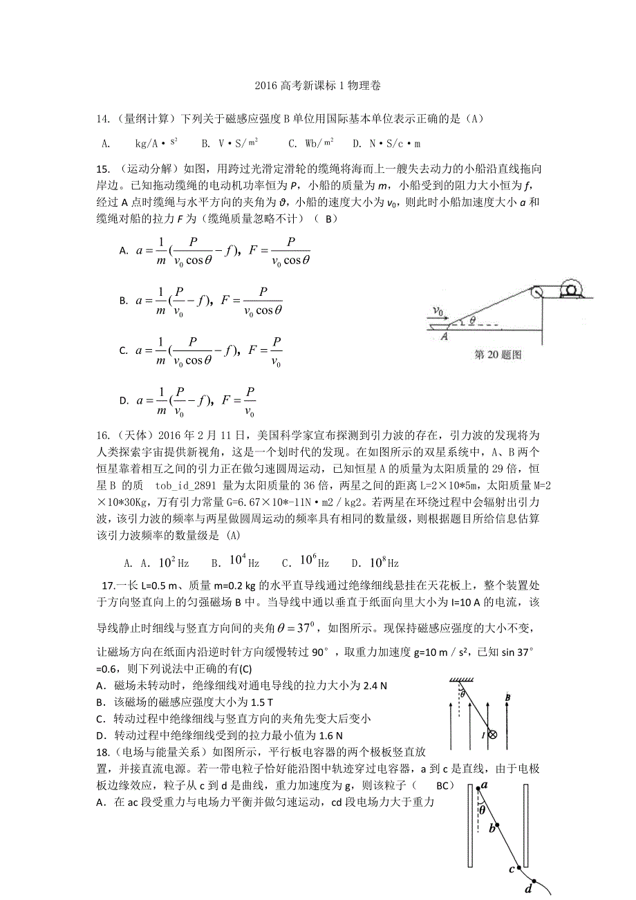 2016高考物理押题卷(全国卷)_第1页