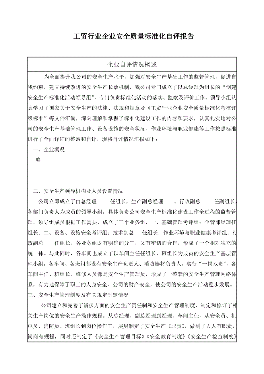 企业安全质量标准化自评报告_第1页